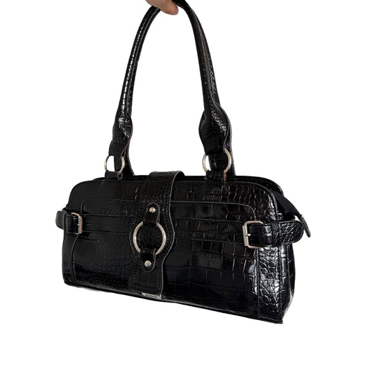 Y2K Black Snake Leather Bag