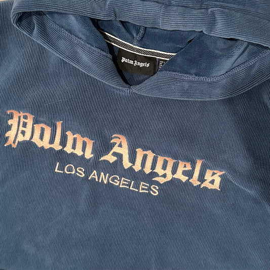 Palm Angels Blue Ribbed Hoodie
