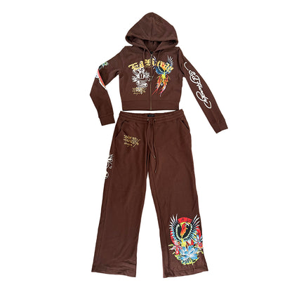 Ed Hardy Brown Tracksuit Set