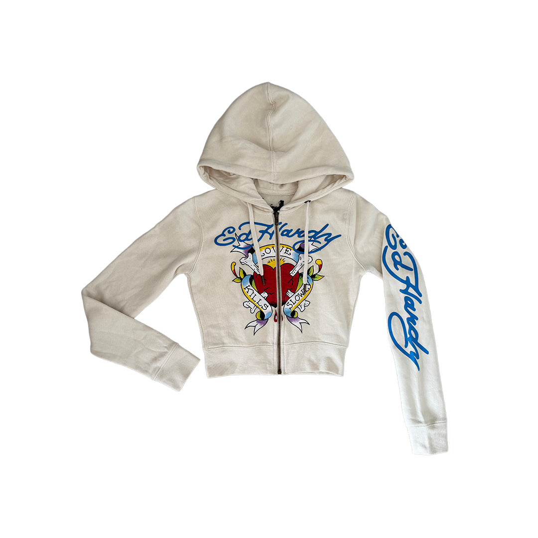 Ed Hardy White Cropped Hoodie